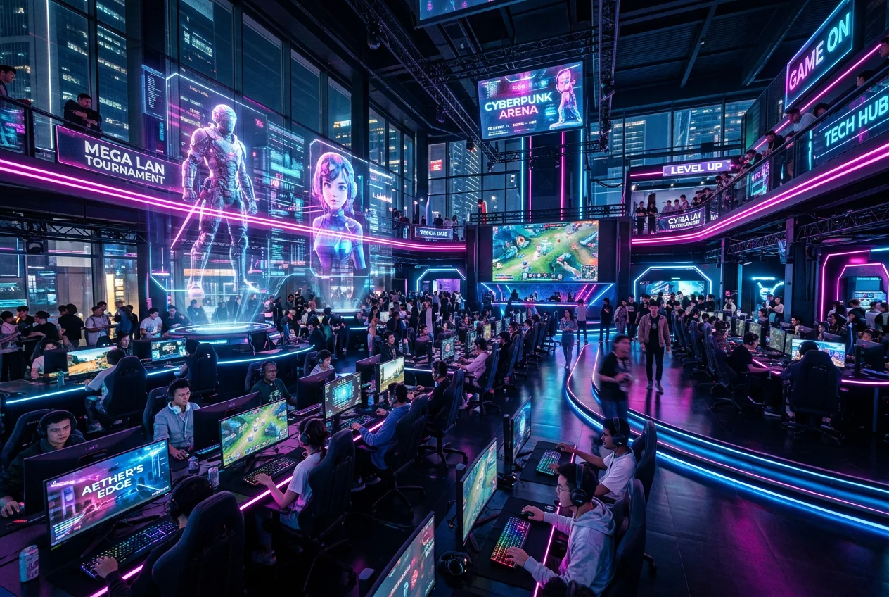 Futuristic digital gaming hub
